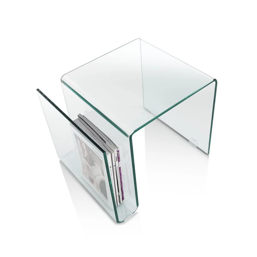 Tavolino / porta riviste SKANDY CEMENT vetro trasparente e finitura cemento